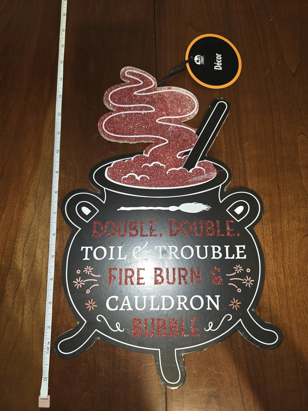 Witch Cauldron Wall Decor - Glitter Red - NWT - Double Double Toil & Trouble